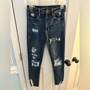 American Eagle Outfitters Dark Blue Distressed High Rise Skinny Jeans